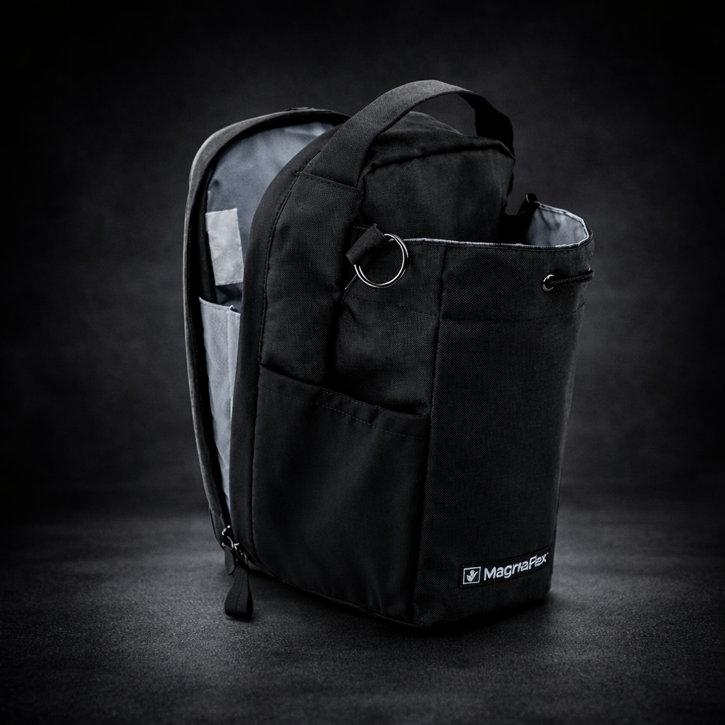 MagnaFlex Gym Bag - Magnetic Bag with sleek design, water bottle pocket and durable fabric for fitness essentials.